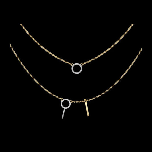 Layered Open Circle Bar Pendant Moissanite Double Necklace