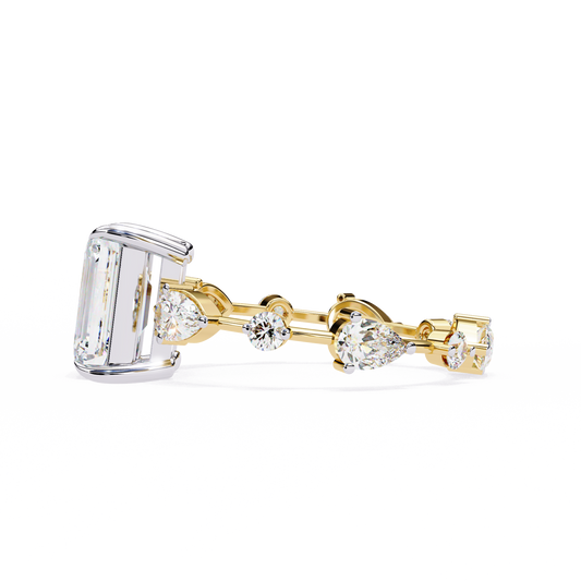 Emerald Cut Lab Diamond Anniversary Ring With Pave Wedding Band - View 2