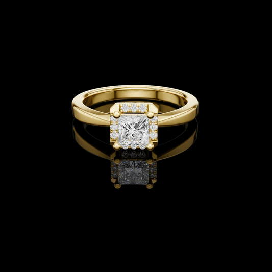 Princess Cut Lab Diamond Halo Solitaire Engagement Ring