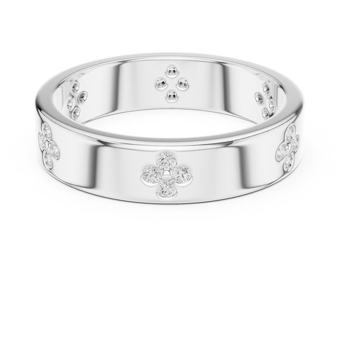Round Cut Lab Grown Diamond Men's Four Leaf Clover Wedding Band - View 3