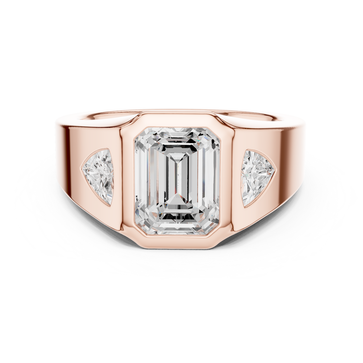 Emerald Cut Lab Grown Diamond Signet Ring With Trillion Accents - View 2