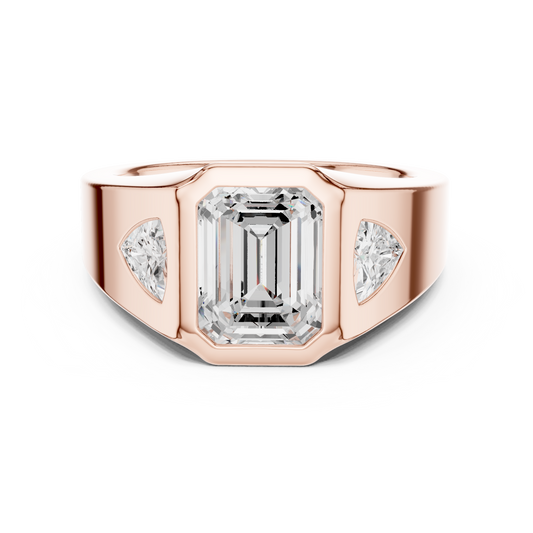 Emerald Cut Lab Grown Diamond Signet Ring With Trillion Accents - View 2