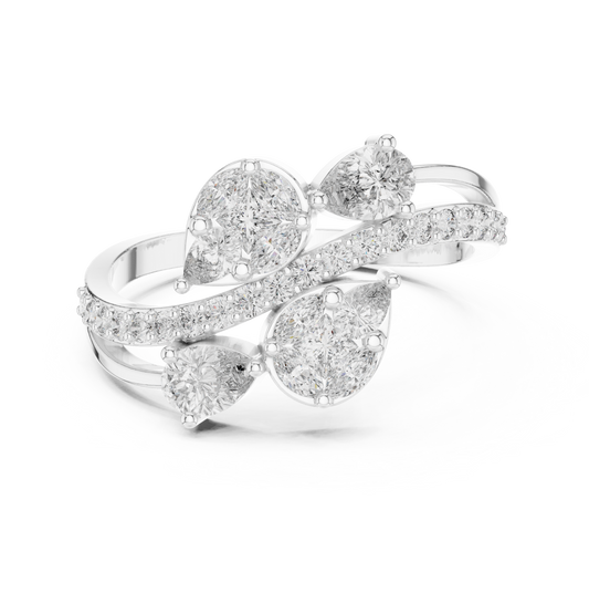Pear Cut Lab Diamond Bypass Cluster Statement Ring - View 2