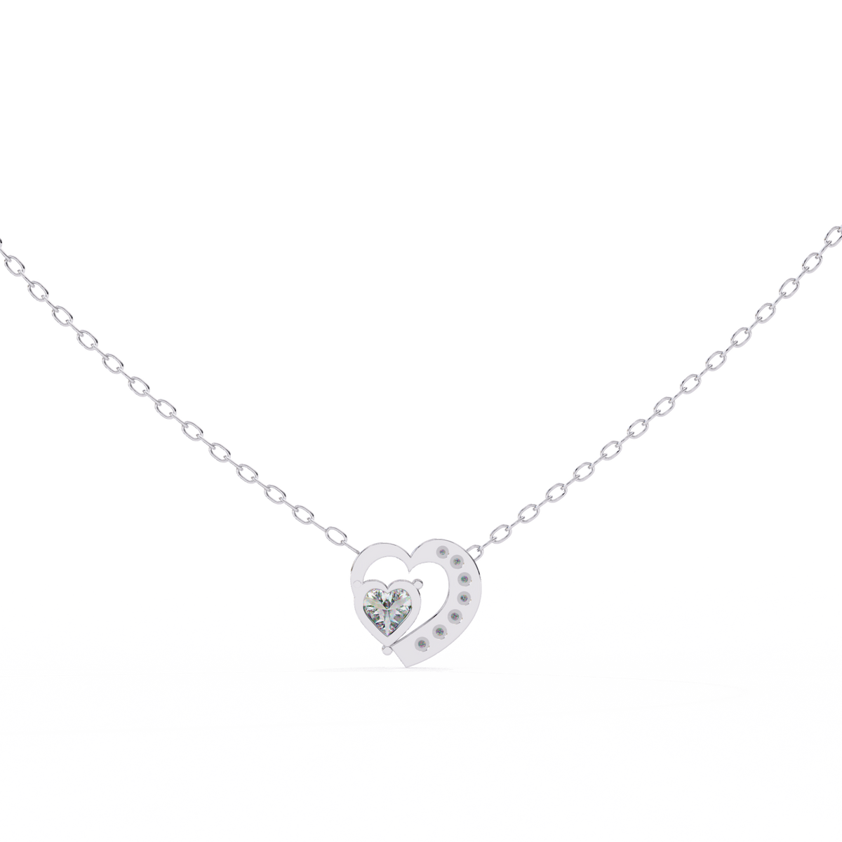 Heart Lab Grown Diamond Solitaire Pendant with Open Asymmetrical Frame - View 10