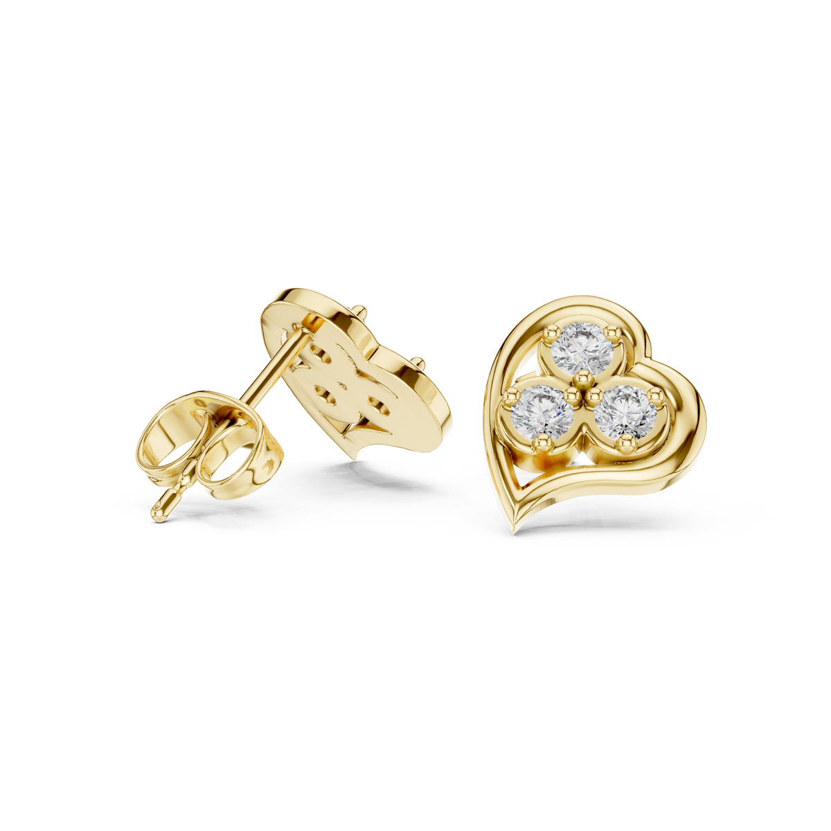 Three Stone Heart Round Brilliant Cut Moissanite Diamond Stud Earrings Trefoil Cluster - View 7
