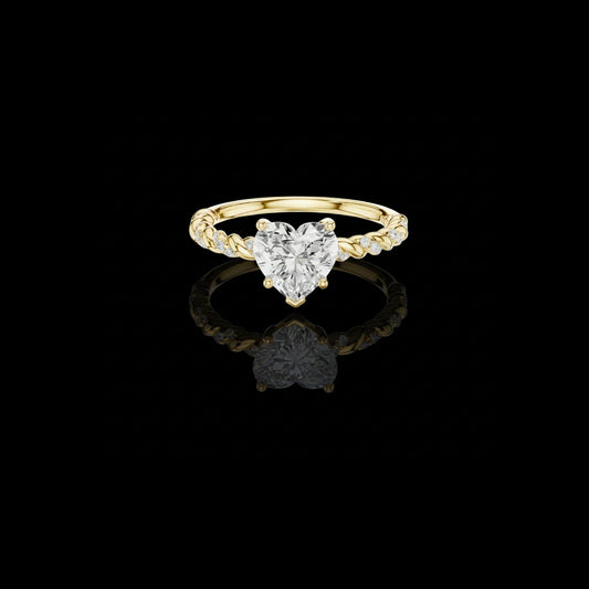 Heart Cut Moissanite Diamond Engagement Ring with Twisted Pave Band