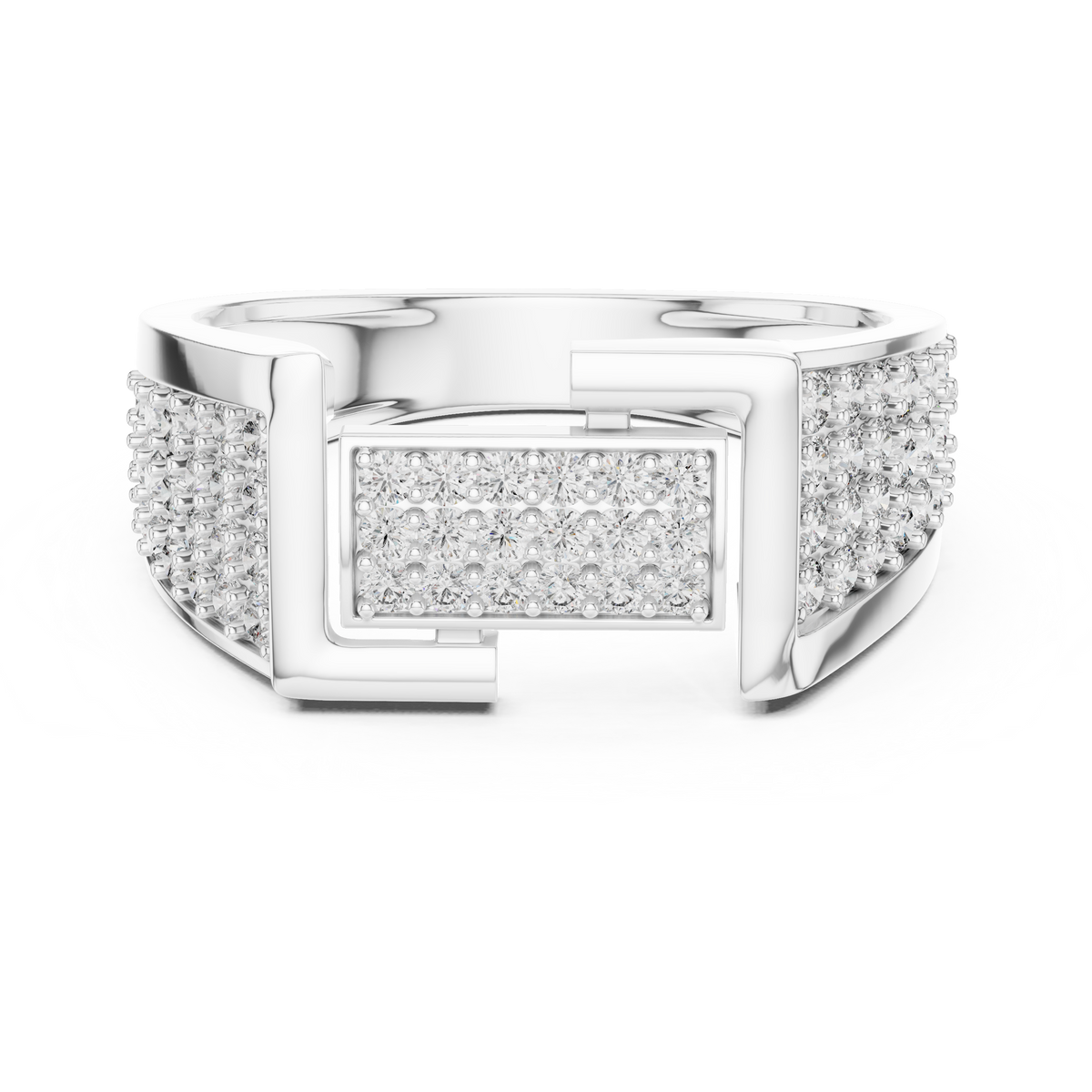 Round Cut Moissanite Diamond Men's Rectangular Center Pave Statement Band - View 3