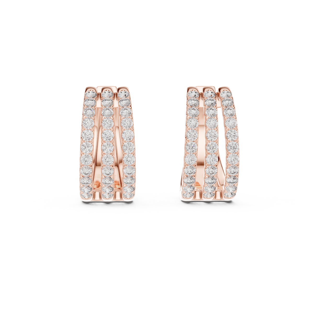 Triple Row Round Lab Diamond Hoop Earrings Everyday Statement Jewelry - View 2