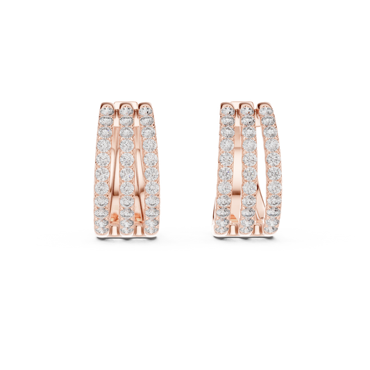 Triple Row Round Moissanite Diamond Hoop Earrings Everyday Statement Jewelry - View 2