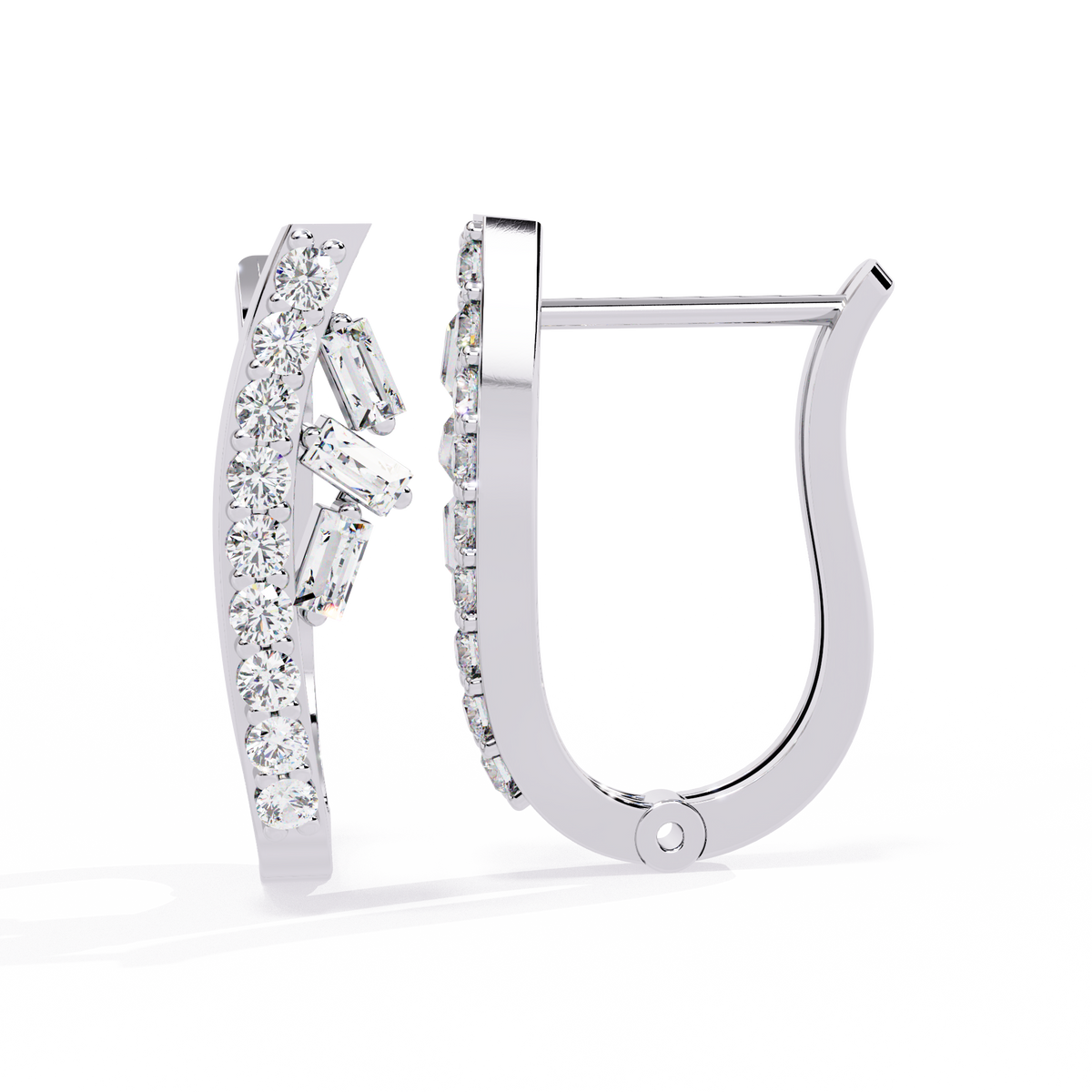 Sparkling Lab Grown Diamond Studs Baguette and Round Diamond Curved Hoop Earrings - View 6