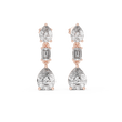 Three Stone Pear & Emerald Cut Moissanite Diamond Drop Stud Earrings with Vertical Design - View 2