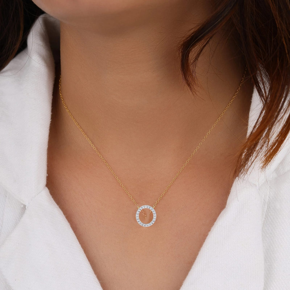 Round Cut Moissanite Diamond Open Circle Halo Pendant - View 11