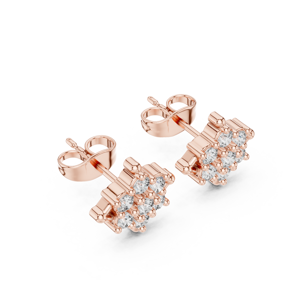 Elegant Round Lab Diamond Cluster Stud Earrings with Round Floral Inspired Design - View 5