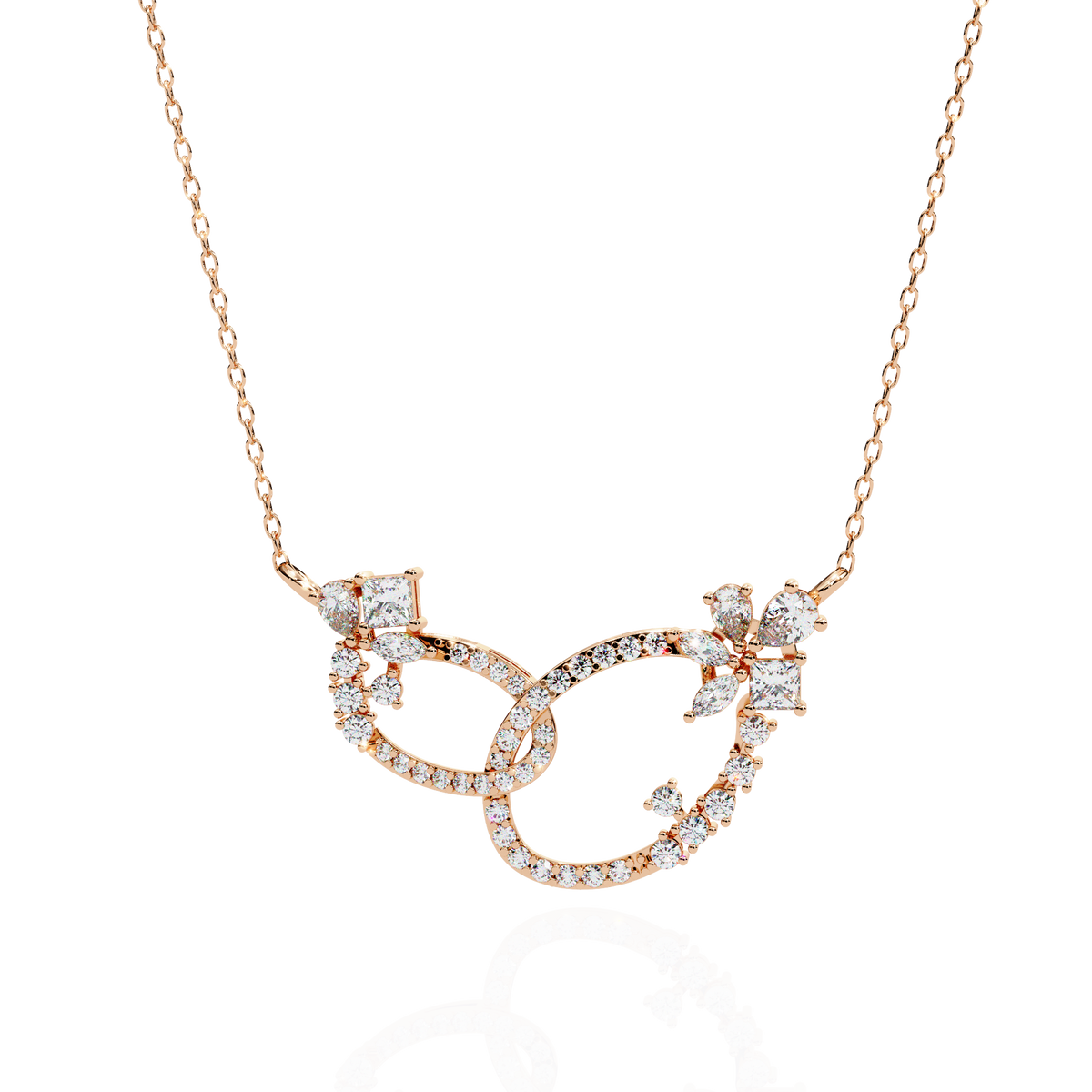 Interlocking Oval Mixed Diamond Lab Grown Cluster Necklace - View 2
