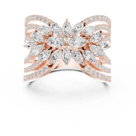 Floral Cluster Marquise Cut Moissanite Diamond Wedding Ring Band - View 2