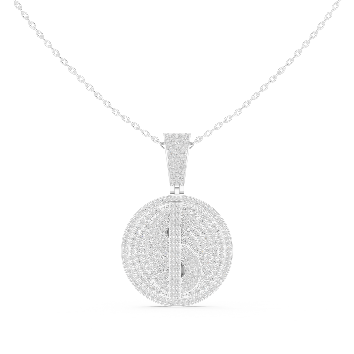 Men's Fully Iced Out Dollar Symbol Circle Charm Pendant with Moissanite Diamond - View 3
