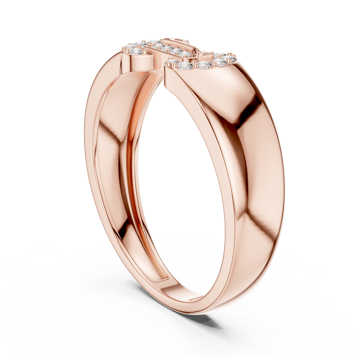 Round Cut Lab Grown Diamond Men's Equestrian Openwork Link Wedding Band - View 8