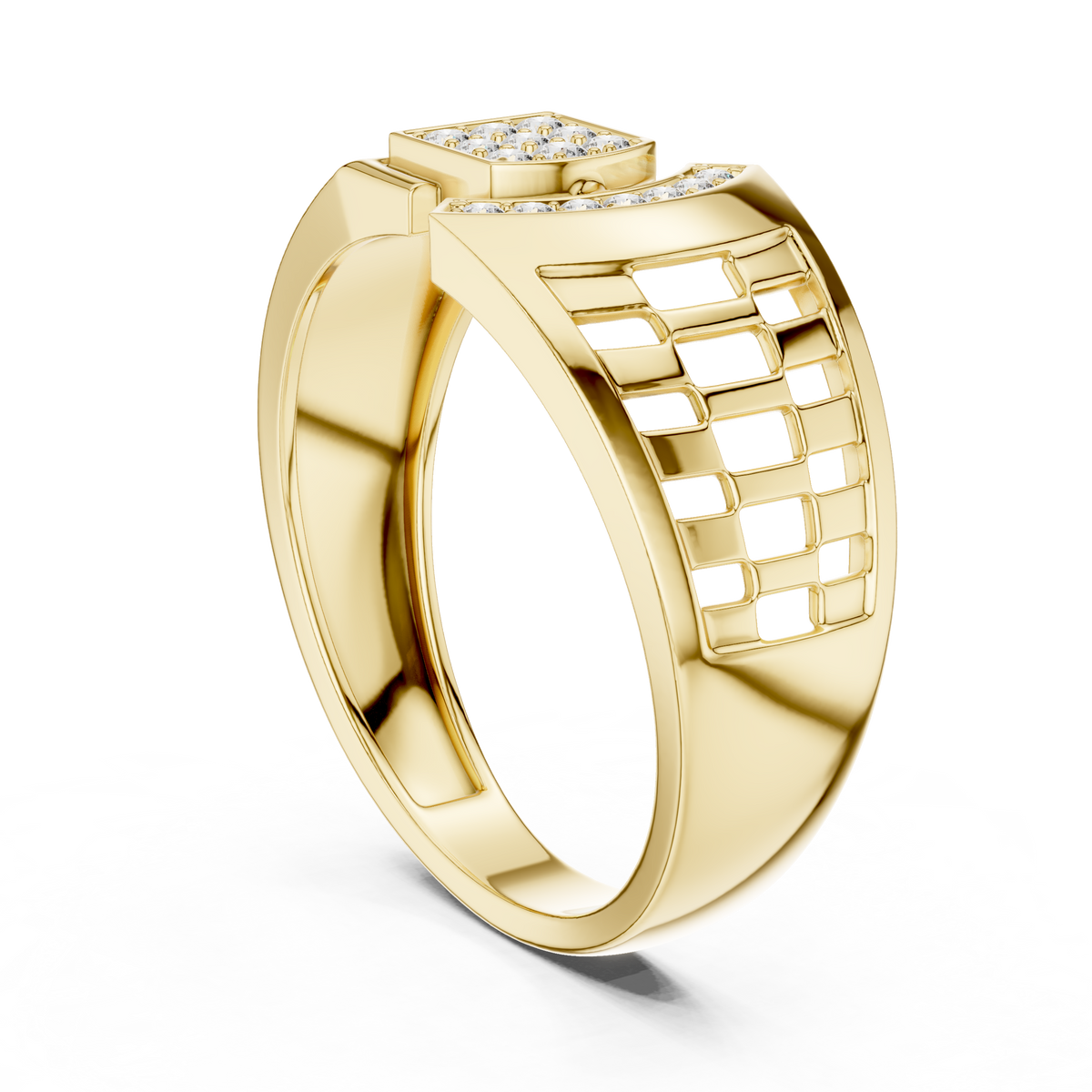 Round Cut Lab Grown Diamond Men's Square Cluster & Curved Arc Ring - View 7