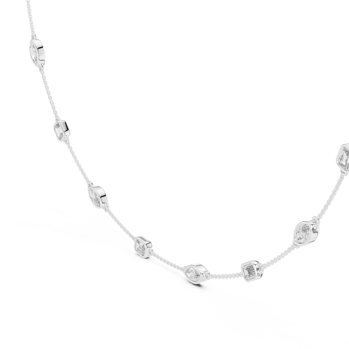 Marquise & Emerald Cut Bezel Moissanite Diamond Necklace - View 7
