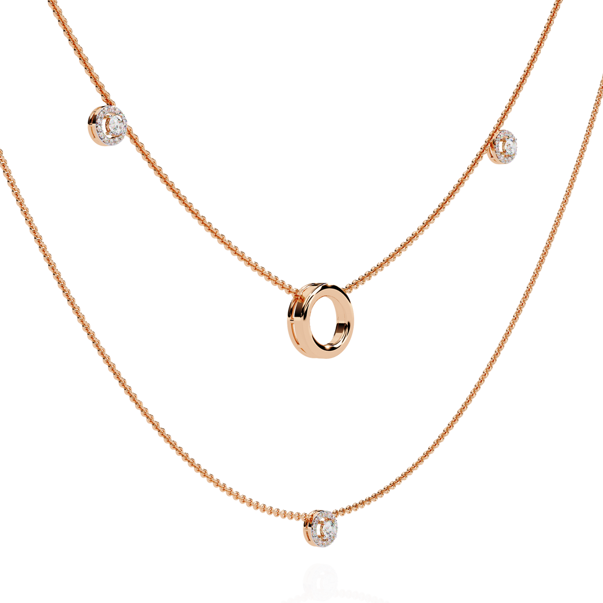 Layered Open Circle Bezel Moissanite Diamond Double Necklace - View 5