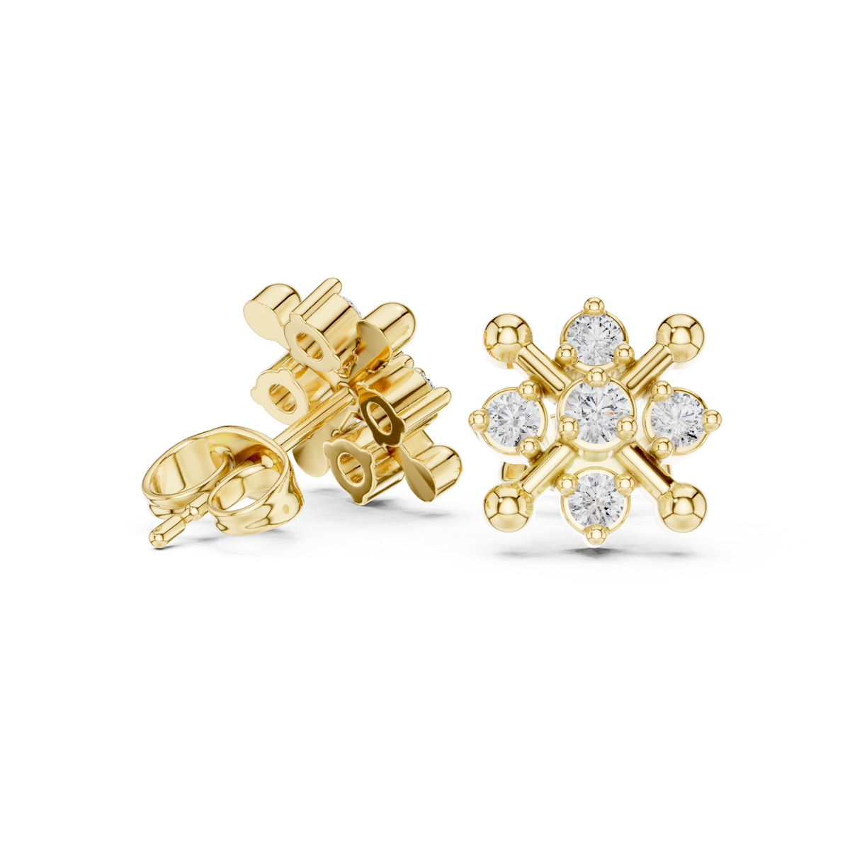 Orbital Nova Round Lab Diamond Cluster Stud Earrings with Starburst Geometry - View 7