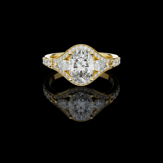 Oval Cut Moissanite Diamond Three Stone Split Shank Ring