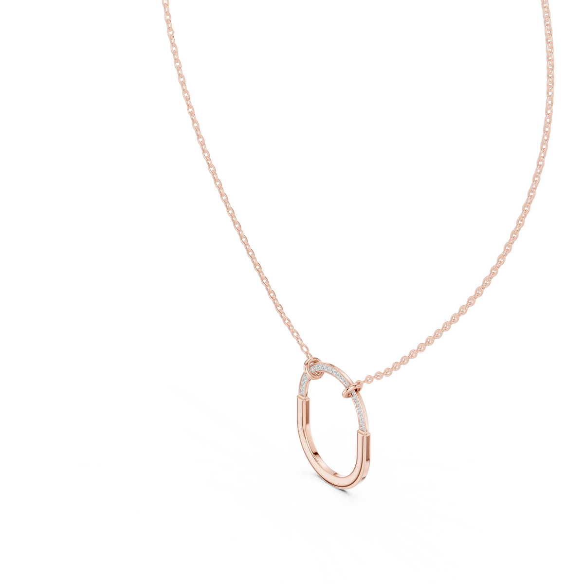 U Shape Hardware Pattern Statement Pendant with Round Moissanite Diamond - View 11