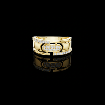 Round Cut Moissanite Diamond Men's Center Plate Pave Gold Statement Band