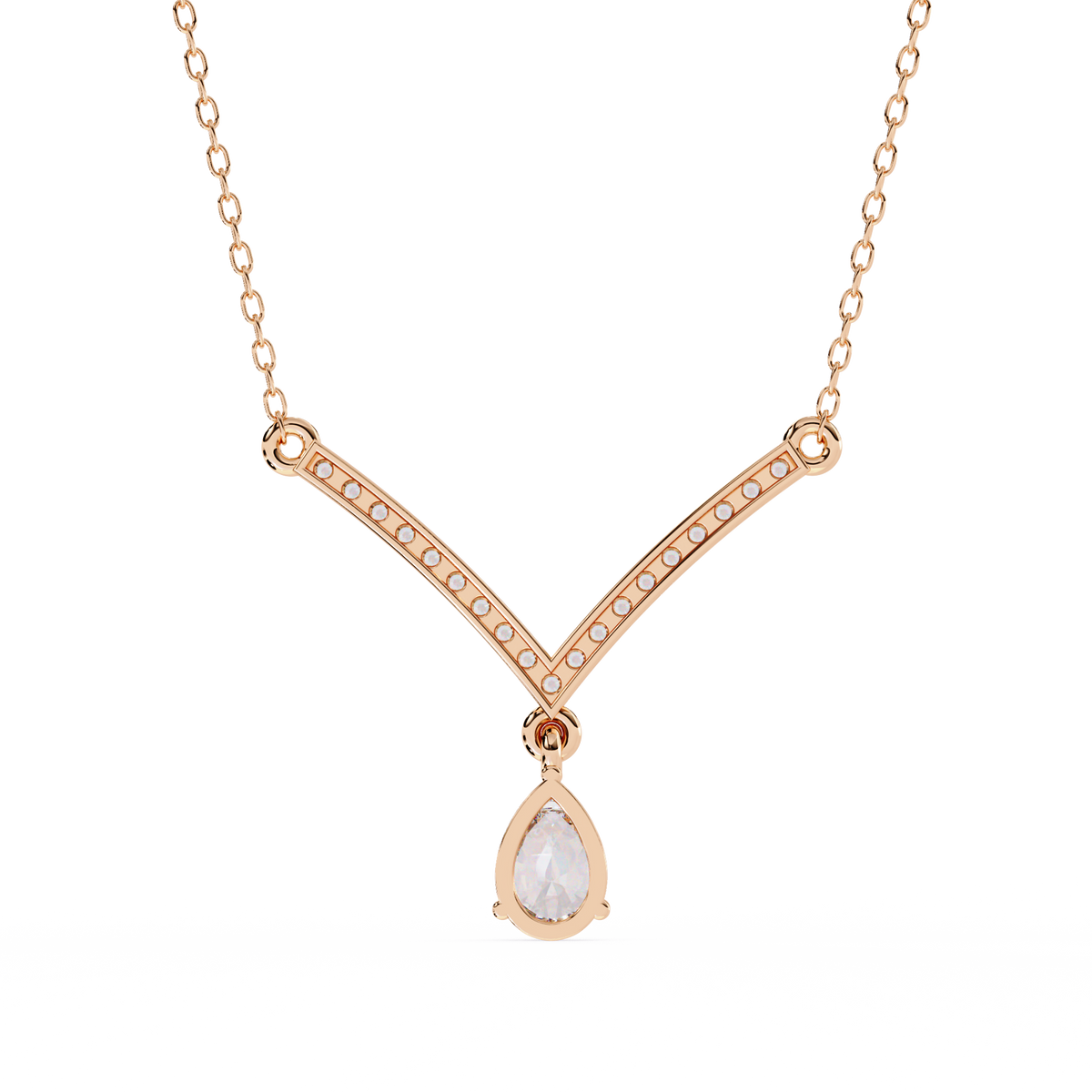 V Curved Chevron Pear Moissanite Diamond Drop Necklace - View 9
