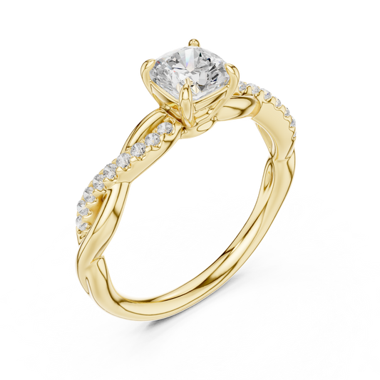 Cushion Cut Moissanite Diamond Twisted Pave Engagement Ring - View 2