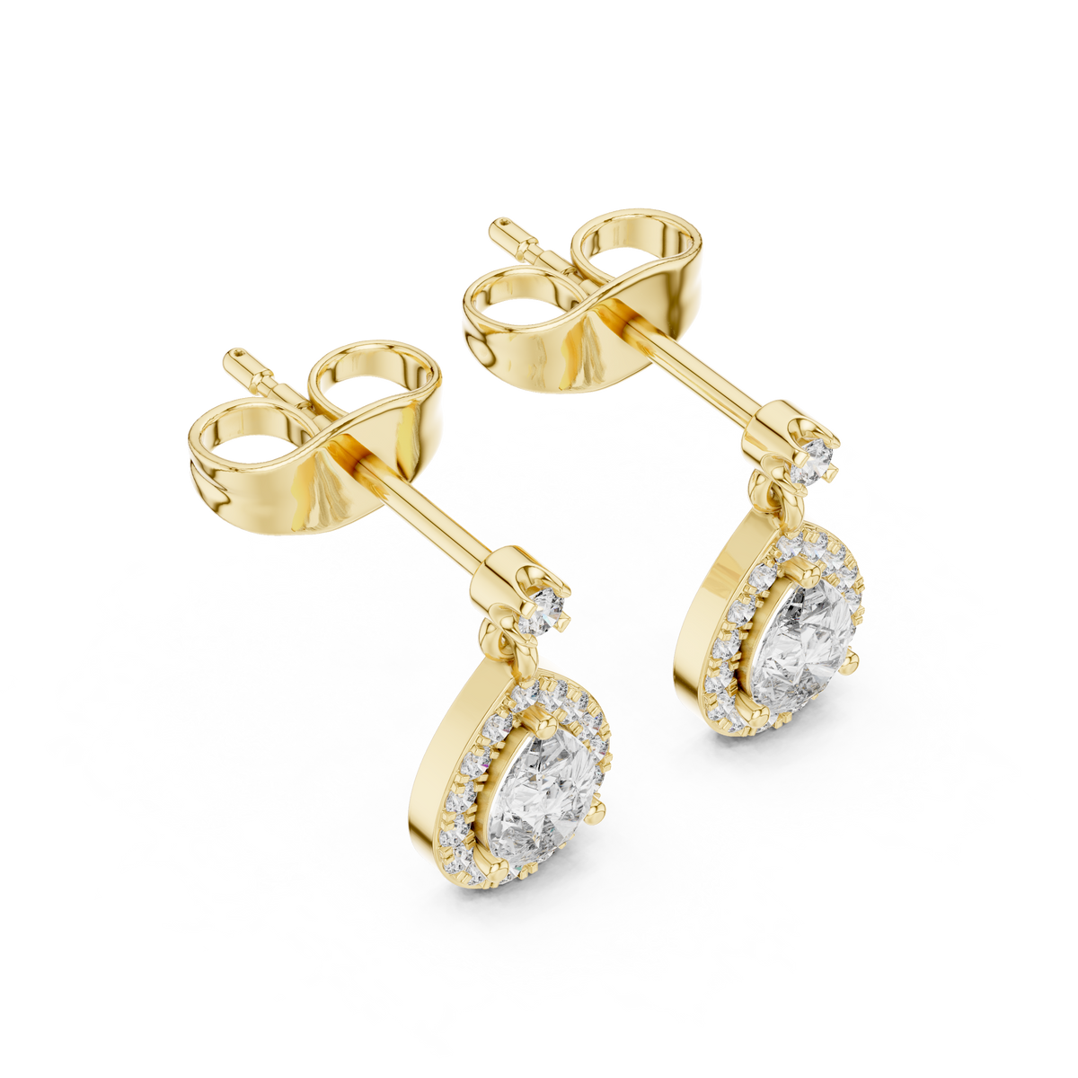 Pear Shape Moissanite Diamond Miniature Halo Drop Earrings With Push Back - View 4