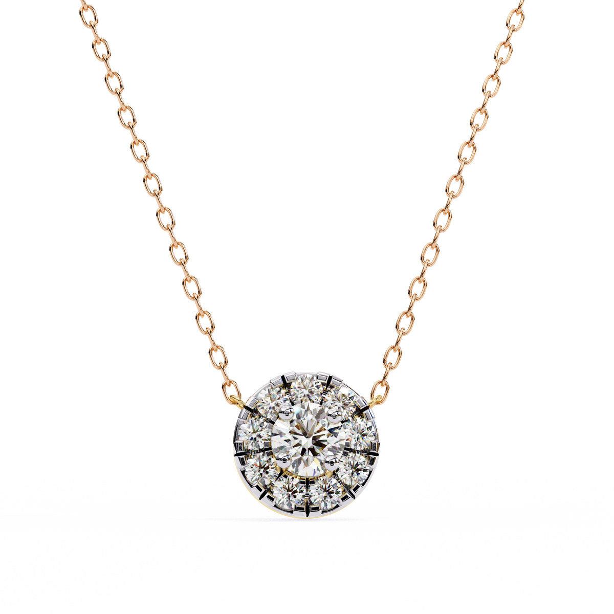 Round Moissanite Diamond Halo Pendant with Round Cluster Accent Stones - View 3