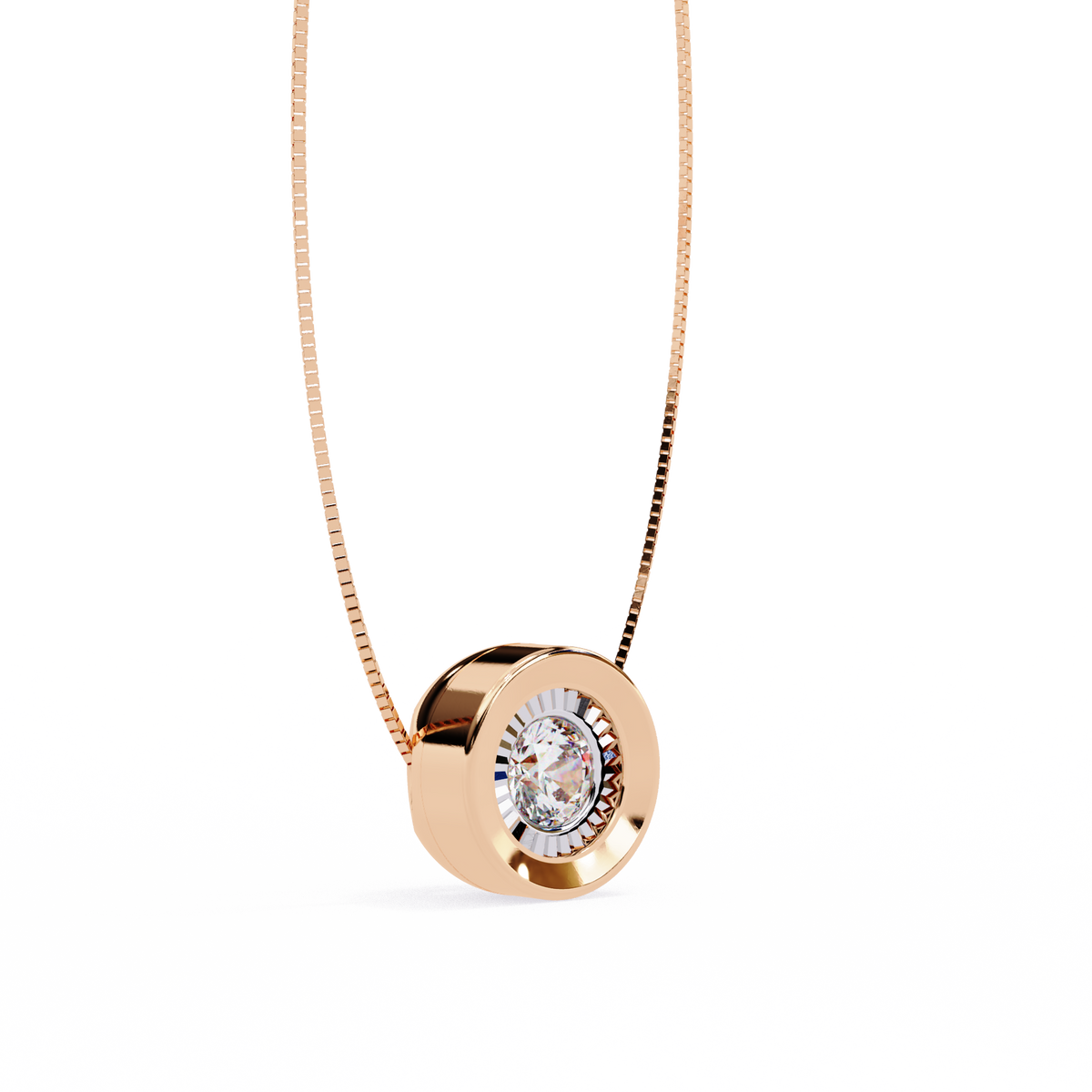 Round Lab Grown Diamond Miracle Plate Bezel Set Circular Pendant - View 6