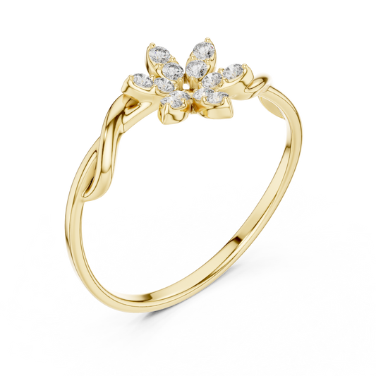Round Lab Diamond Floral Bypass Ring with Twisted Band - View 2