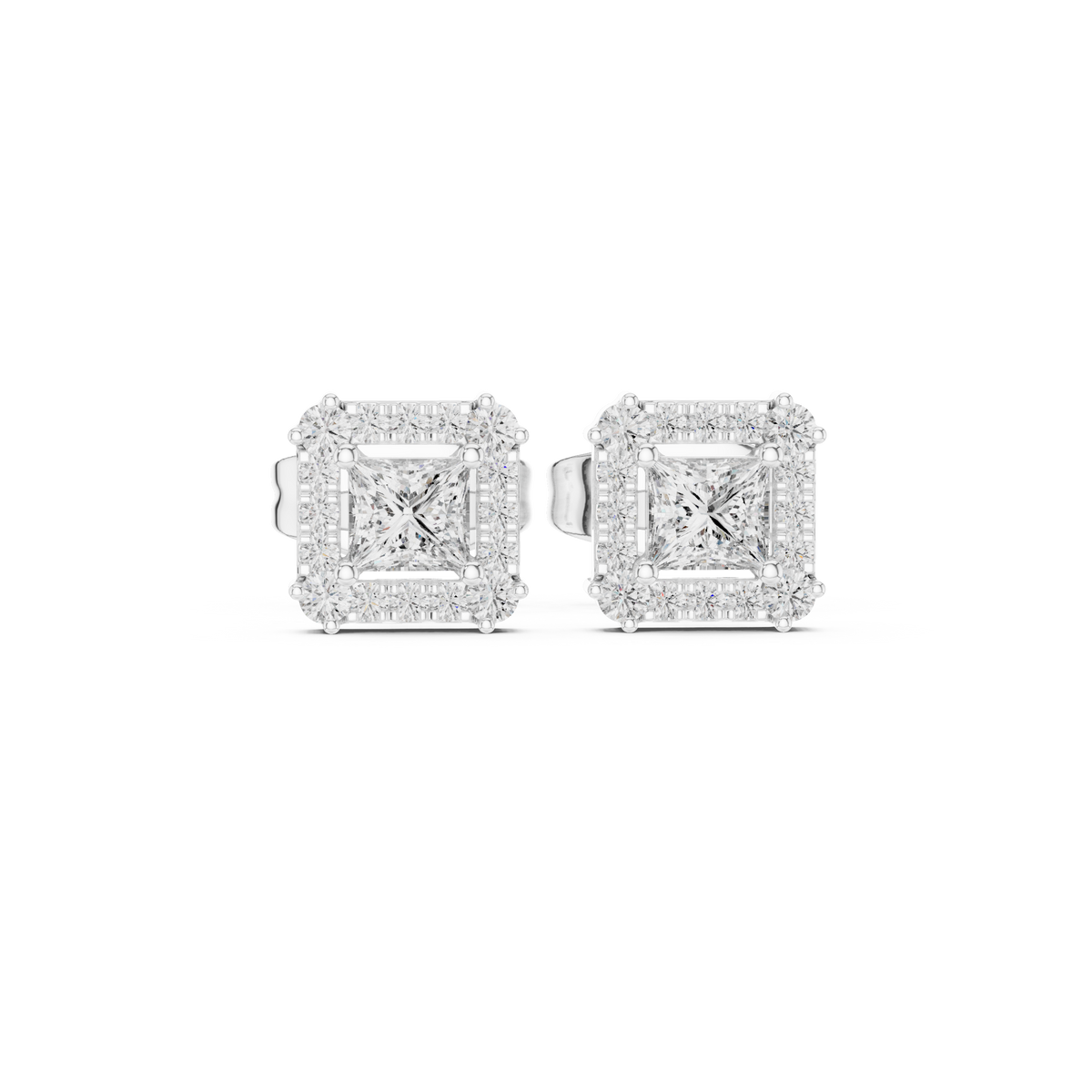 Princess Cut Moissanite Diamond Square Halo Stud Earring - View 3