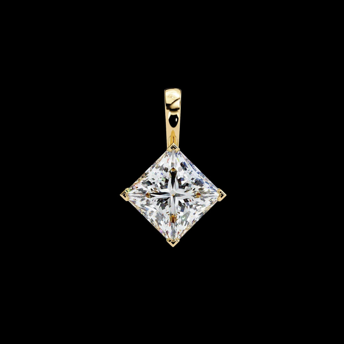 Contemporary Orientated Princess Moissanite Diamond V Prong Pendant