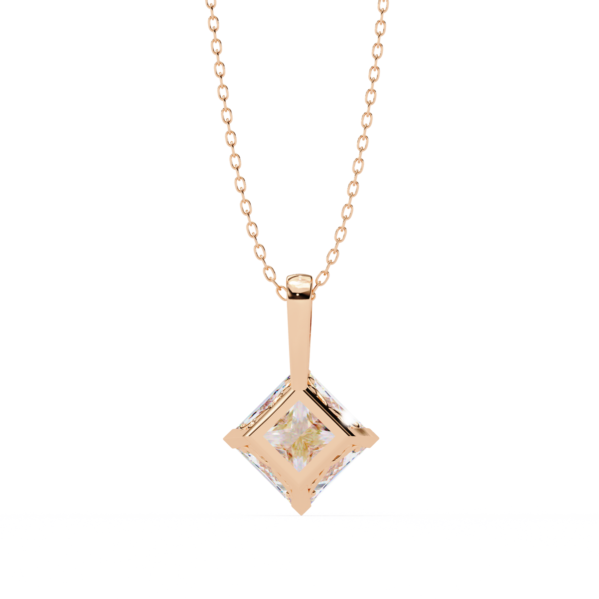 Contemporary Orientated Princess Lab Grown Diamond V Prong Pendant - View 9