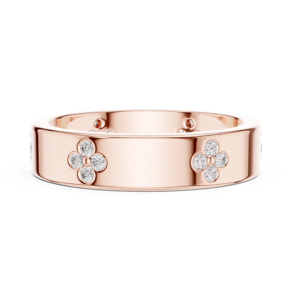 Round Cut Lab Grown Diamond Men's Four Leaf Clover Wedding Band - View 11