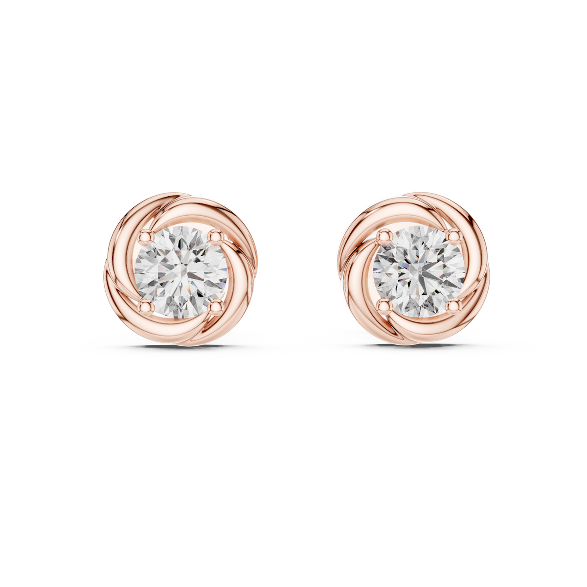 Swirl Border Round Cut Moissanite Diamond Architectural Stud Earrings - View 2