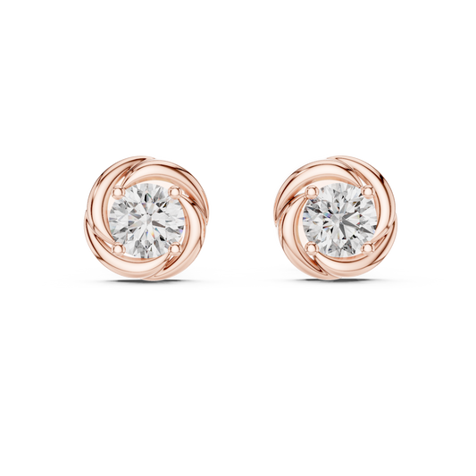 Swirl Border Round Cut Moissanite Diamond Architectural Stud Earrings - View 2
