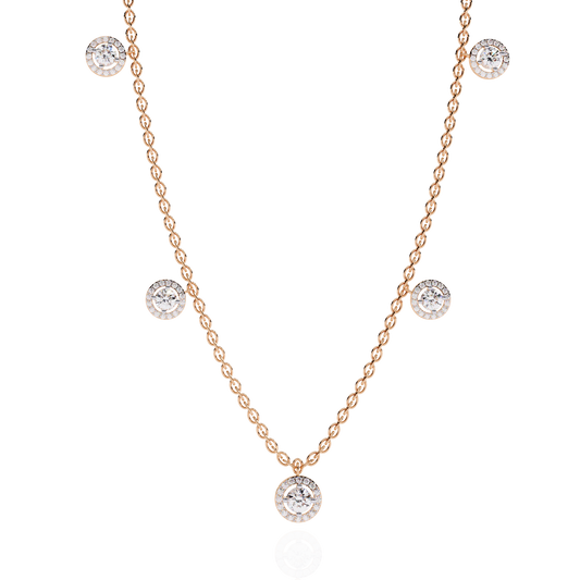 Round Cut Moissanite Diamond Halo Station Necklace - View 2