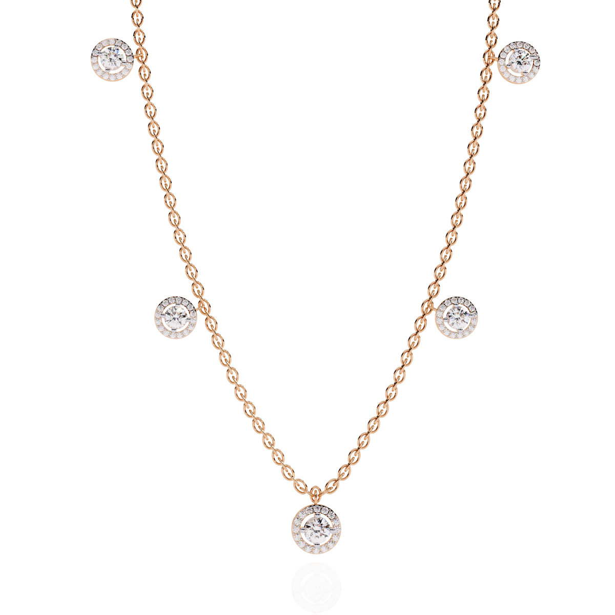 Round Cut Lab Grown Diamond Halo Station Necklace - View 2