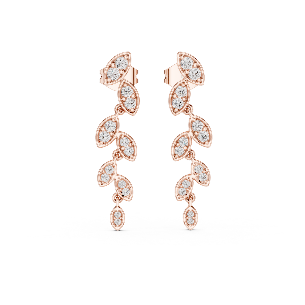 Abstract Crescent Ribbon Round Brilliant Cut Moissanite Diamond Stud Earrings Modernist Design - View 2
