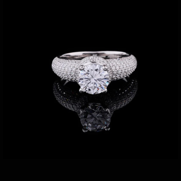 Round Brilliant Solitaire Pave Moissanite Diamond Engagement Ring