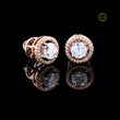 Luxury Double Halo Rose Gold Moissanite Stud Earrings with Round Brilliant Cut Center Stones - View 3