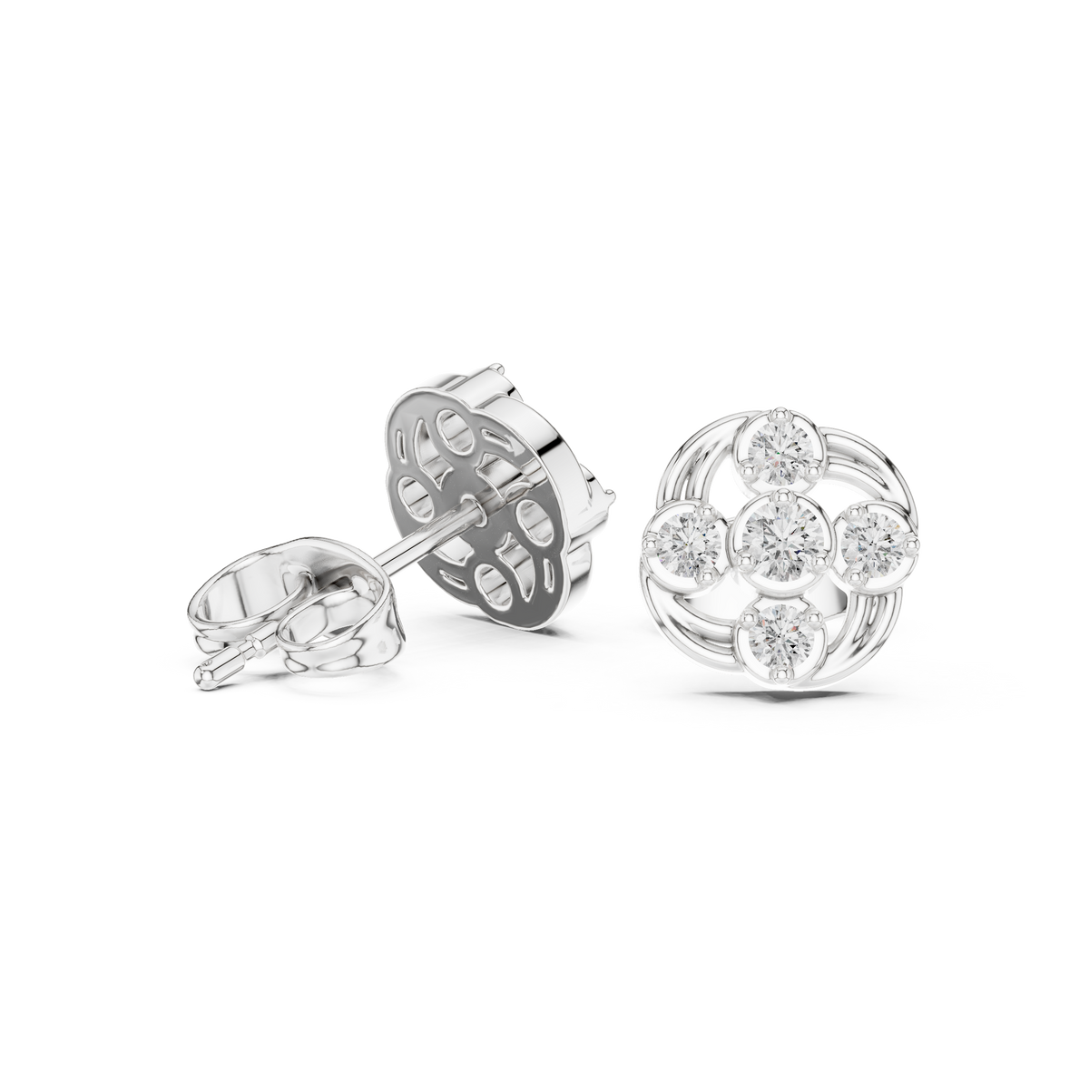 Celestial Swirl Round Lab Diamond Cluster Stud Earrings with Radiant Circular Brilliance - View 9