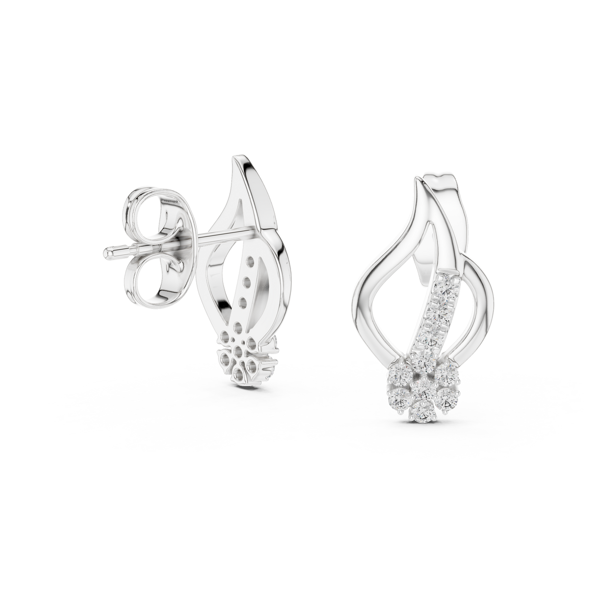 Imperial Flame Curve Round Moissanite Diamond Cluster Earrings with Flowing Open Silhouette - View 9