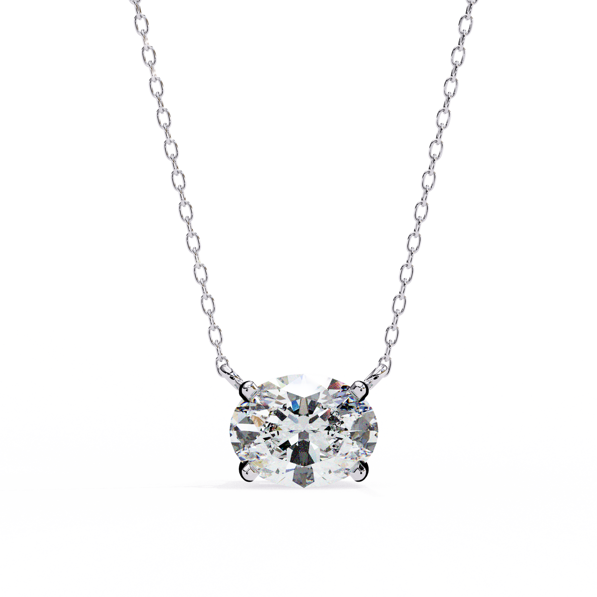Oval Lab Grown Diamond Solitaire Pendant with Four Prong Side Loops Pendant - View 4