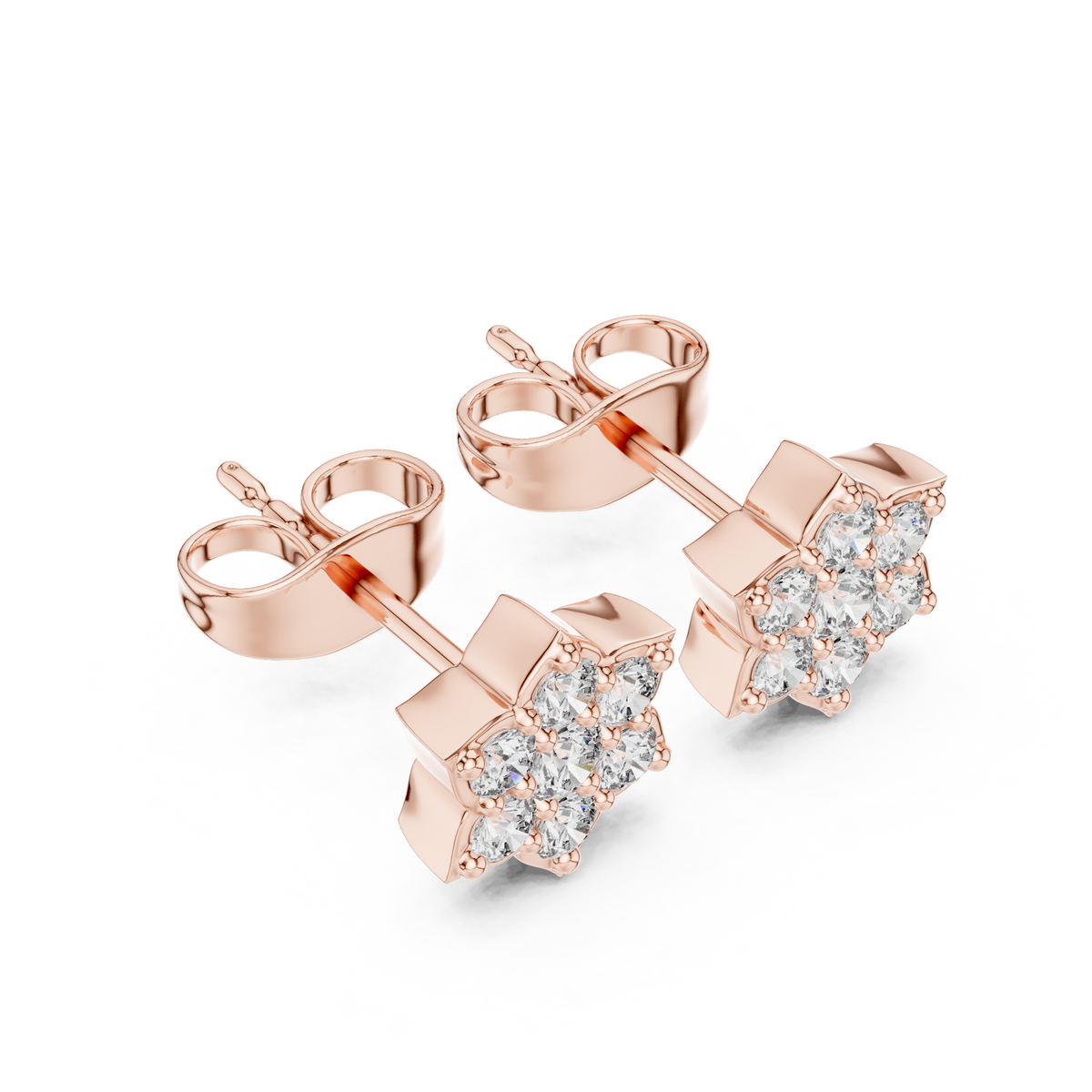 Starpetal Radiance Round Lab Diamond Cluster Earrings with Sculpted Floral Points - View 5