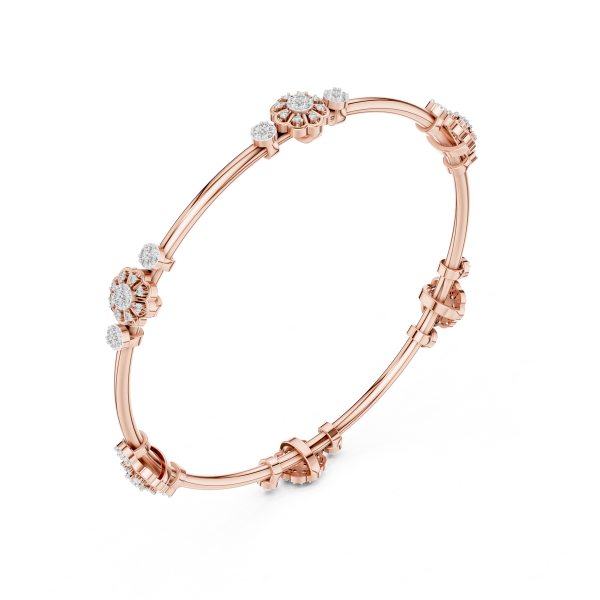 Floral Round Lab Diamond Openable Bangle Flower Cluster Bracelets for Women - View 5